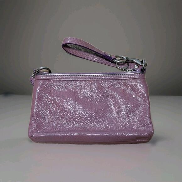 Coach Poppy Licorice Purple Patent & Silver Wristlet NWOT - Picture 2 of 4